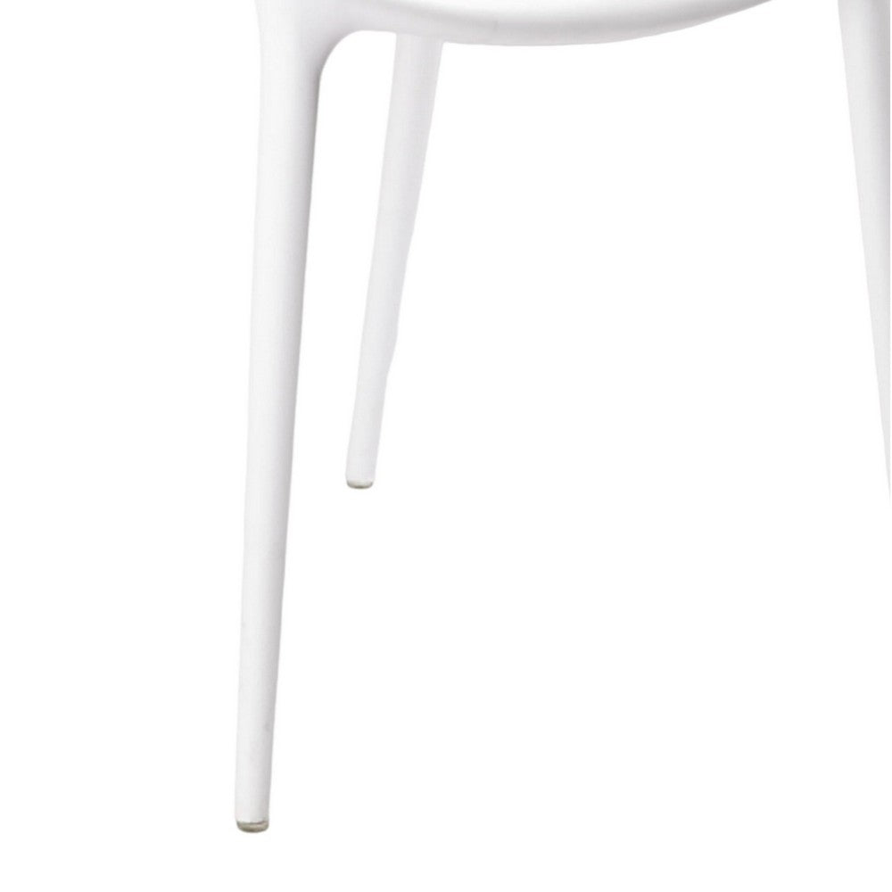 Benjara Yuva 22 Inch Armchair, Set of 4, Intricate Curved Seat, White Polypropylene