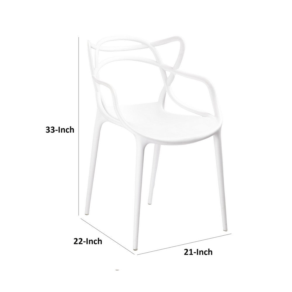 Benjara Yuva 22 Inch Armchair, Set of 4, Intricate Curved Seat, White Polypropylene