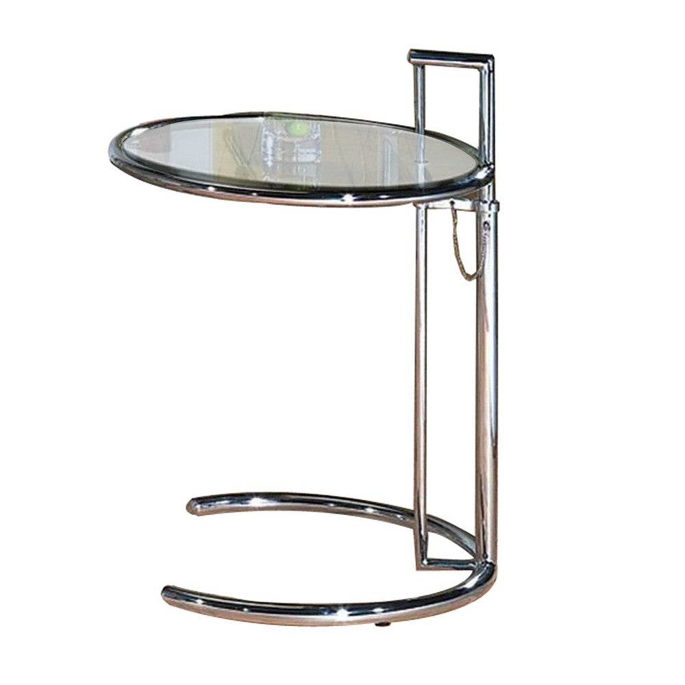 Benjara 25-35 Inch Adjustable Height Glass Side End Table, Cantilever Base, Clear