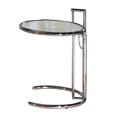 Benjara 25-35 Inch Adjustable Height Glass Side End Table, Cantilever Base, Clear