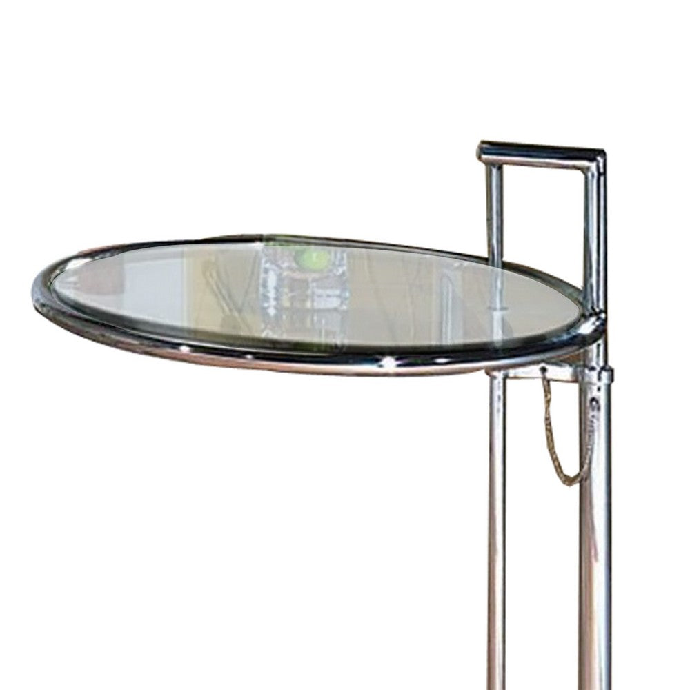 Benjara 25-35 Inch Adjustable Height Glass Side End Table, Cantilever Base, Clear