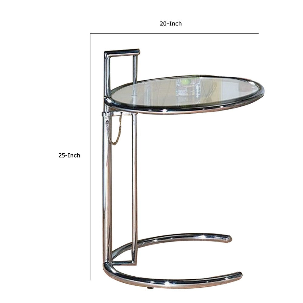 Benjara 25-35 Inch Adjustable Height Glass Side End Table, Cantilever Base, Clear