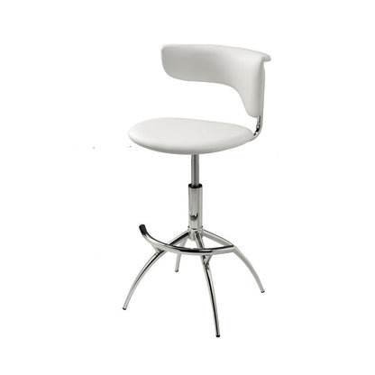 Benjara Will 26-31 Inch Adjustable Height Barstool Chair, Set of 2, Chrome White Faux Leather