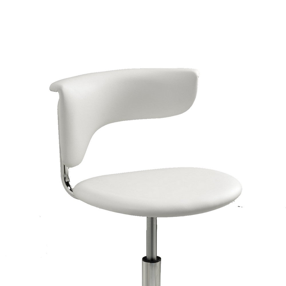 Benjara Will 26-31 Inch Adjustable Height Barstool Chair, Set of 2, Chrome White Faux Leather