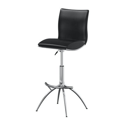 Benjara Deko 26-31 Inch Adjustable Height Barstool Chair, Set of 2, Chrome Black Faux Leather