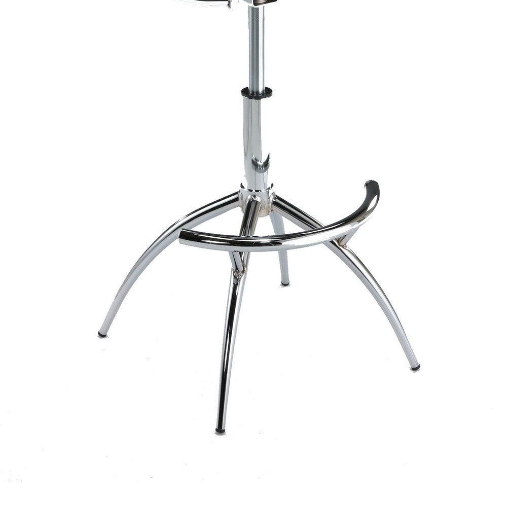 Benjara Deko 26-31 Inch Adjustable Height Barstool Chair, Set of 2, Chrome Brown Faux Leather
