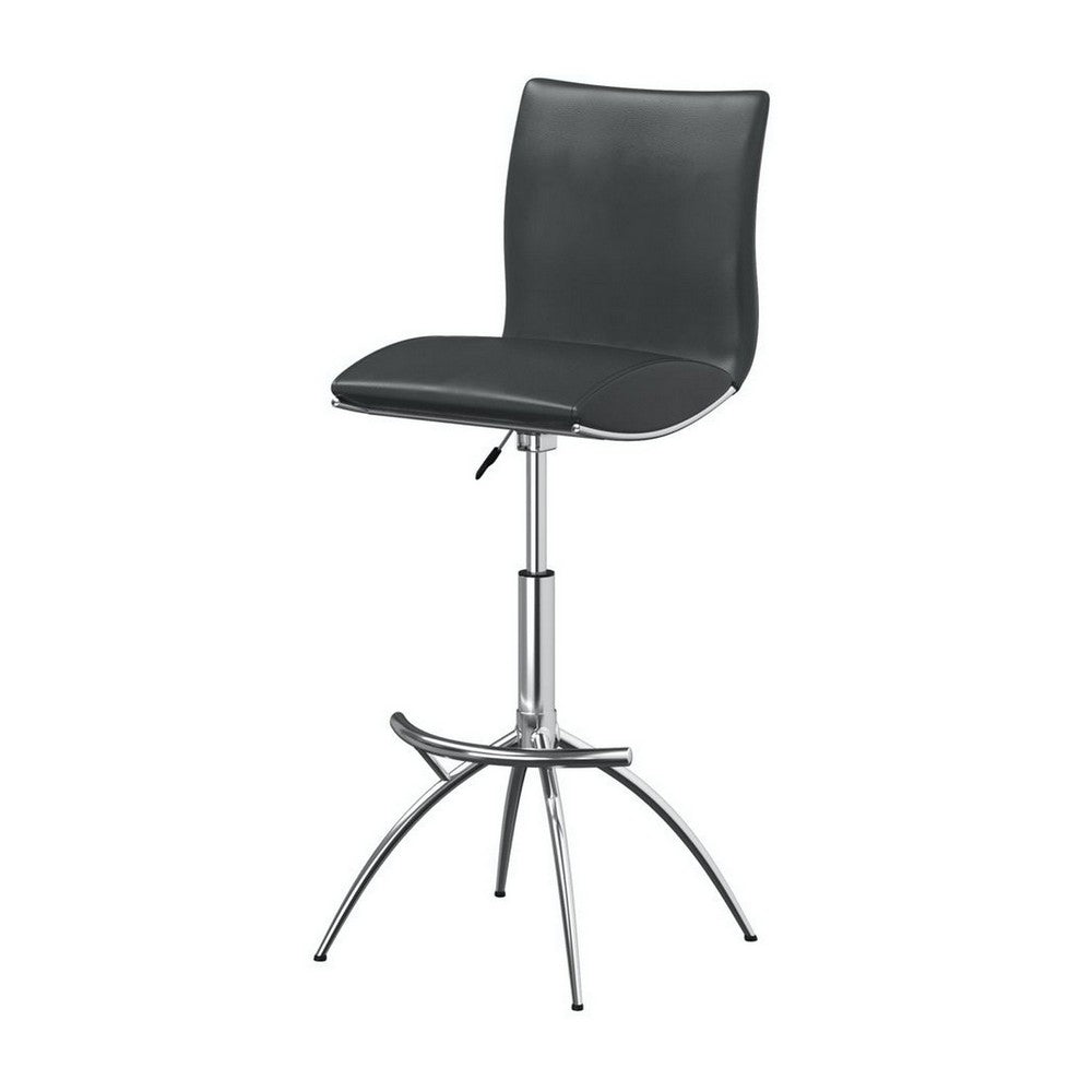 Benjara Deko 26-31 Inch Adjustable Height Barstool Chair, Set of 2, Chrome, Gray Faux Leather