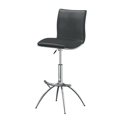 Benjara Deko 26-31 Inch Adjustable Height Barstool Chair, Set of 2, Chrome, Gray Faux Leather