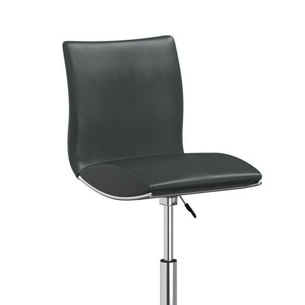 Benjara Deko 26-31 Inch Adjustable Height Barstool Chair, Set of 2, Chrome, Gray Faux Leather
