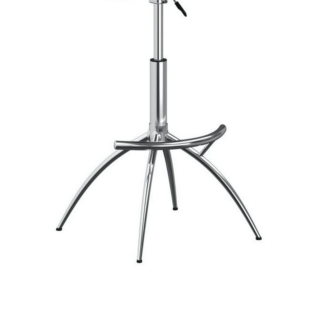 Benjara Deko 26-31 Inch Adjustable Height Barstool Chair, Set of 2, Chrome, Gray Faux Leather