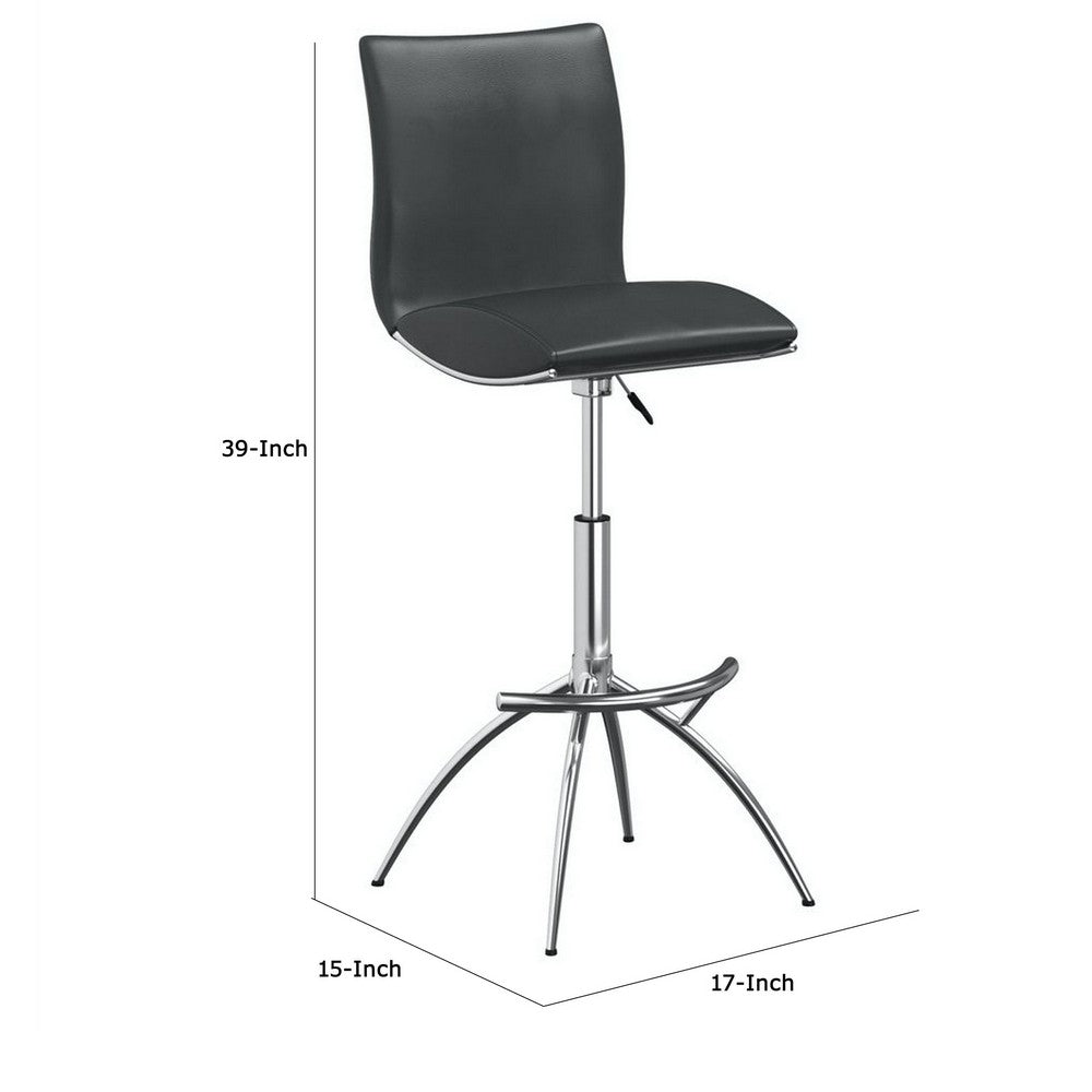 Benjara Deko 26-31 Inch Adjustable Height Barstool Chair, Set of 2, Chrome, Gray Faux Leather
