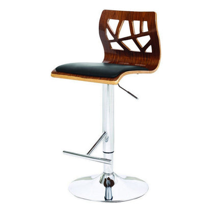Benjara 34-43, Inch Adjustable Height Barstool, Open Back, Wood, Black Faux Leather