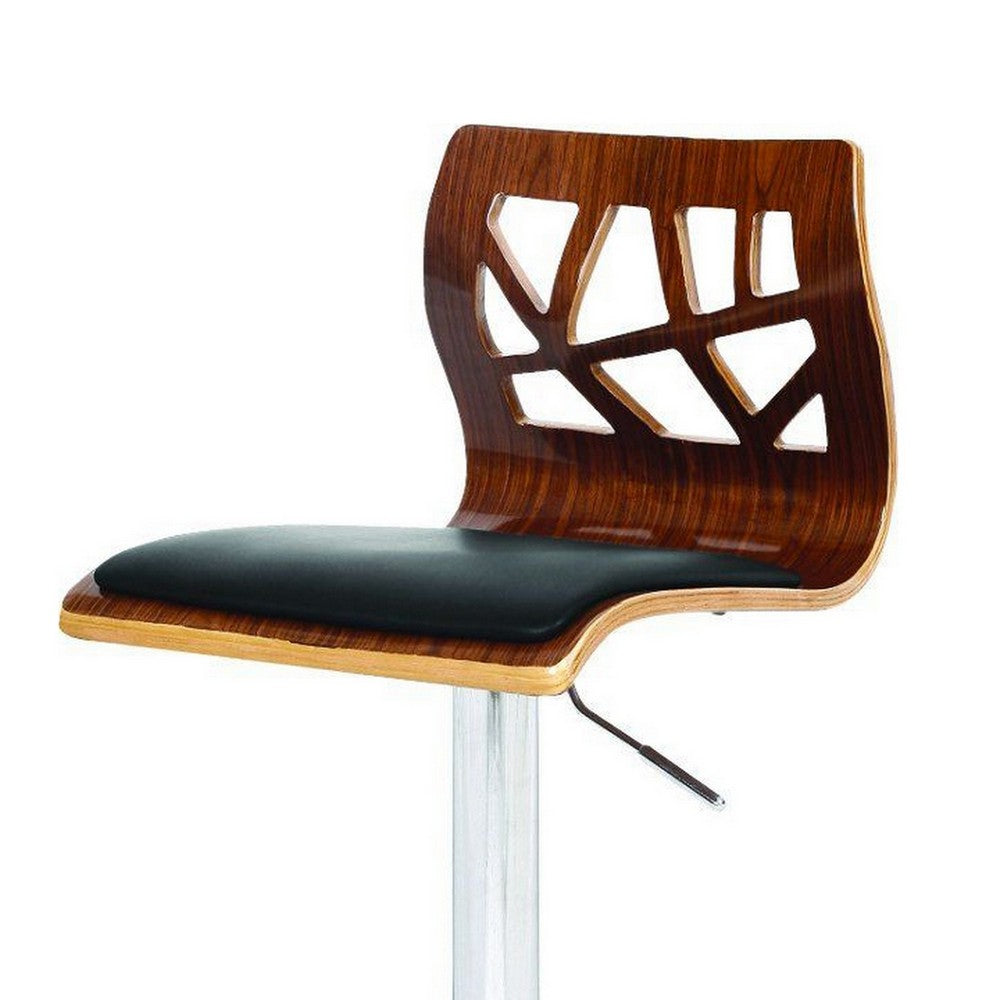 Benjara 34-43, Inch Adjustable Height Barstool, Open Back, Wood, Black Faux Leather