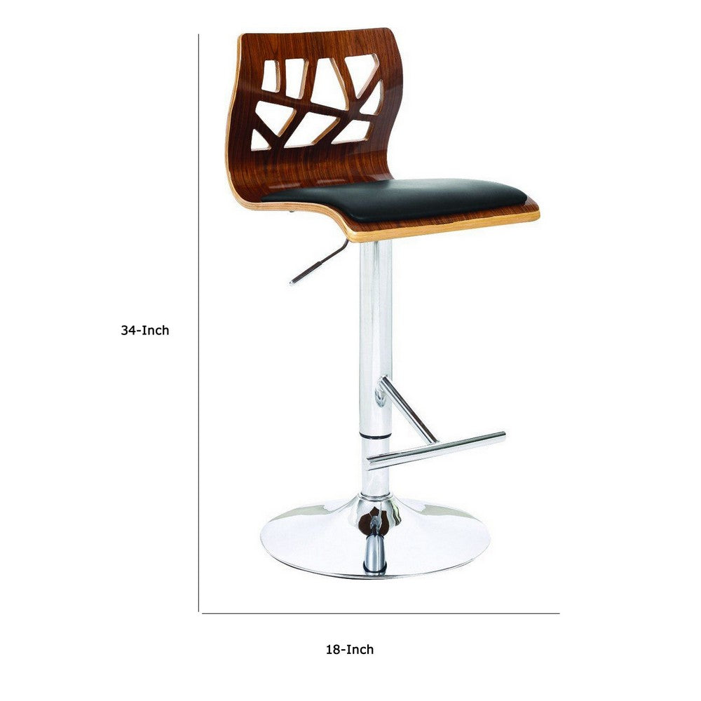 Benjara 34-43, Inch Adjustable Height Barstool, Open Back, Wood, Black Faux Leather