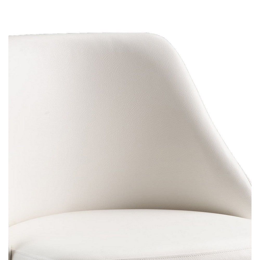 Benjara Yim 22 Inch Adjustable Swivel Office Chair, White Faux Leather, Gold Metal