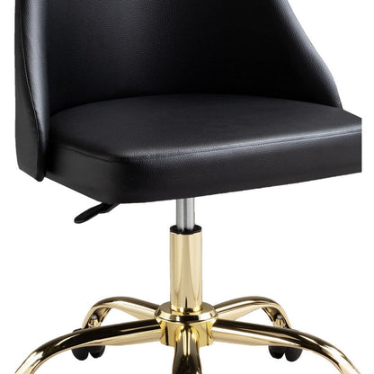 Benjara Yim 22 Inch Adjustable Swivel Office Chair, Black Faux Leather, Gold Metal