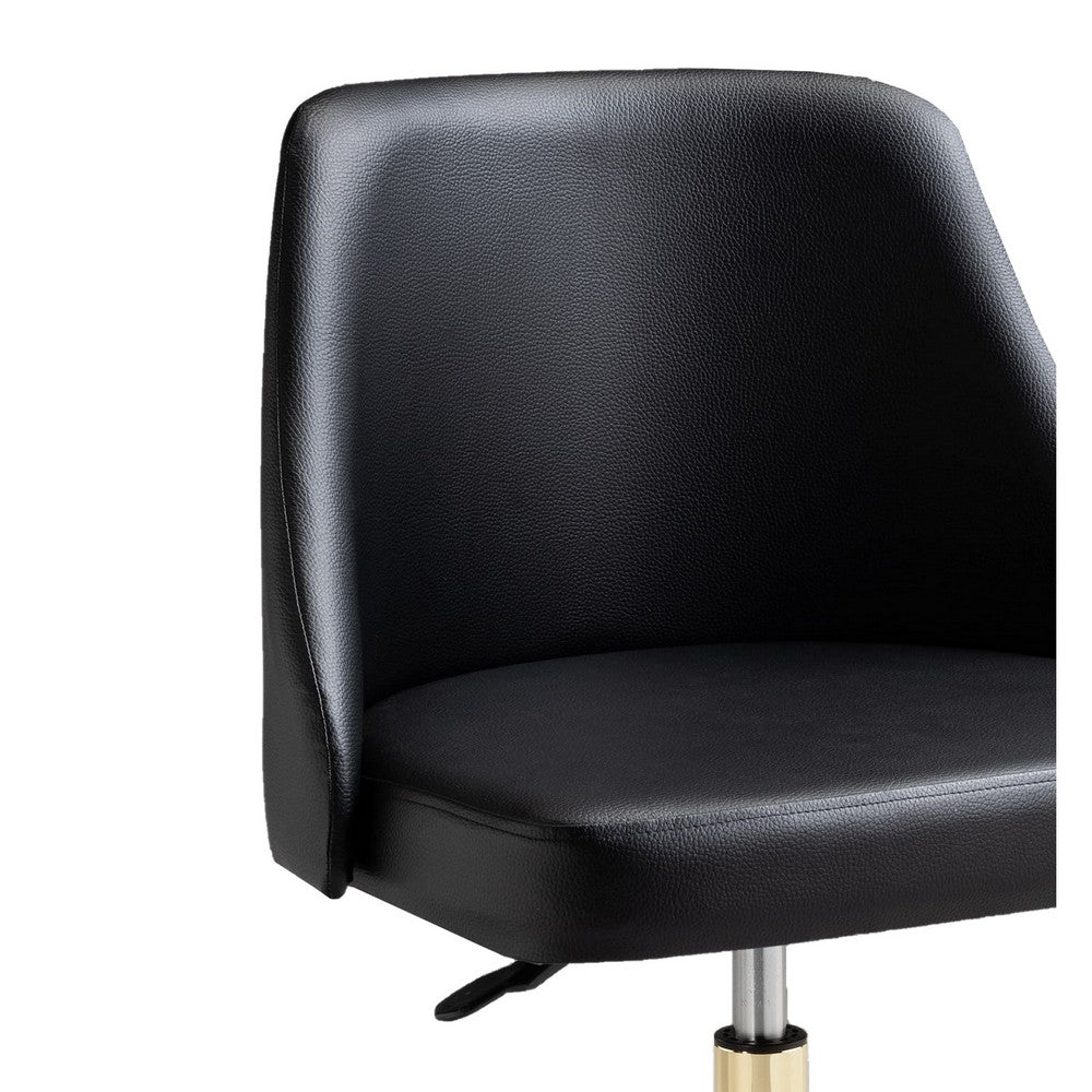 Benjara Yim 22 Inch Adjustable Swivel Office Chair, Black Faux Leather, Gold Metal