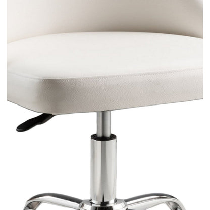Benjara Yim 22 Inch Adjustable Swivel Office Chair, White Faux Leather, Chrome Base