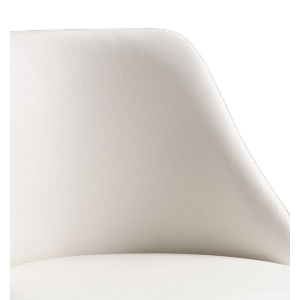 Benjara Yim 22 Inch Adjustable Swivel Office Chair, White Faux Leather, Chrome Base