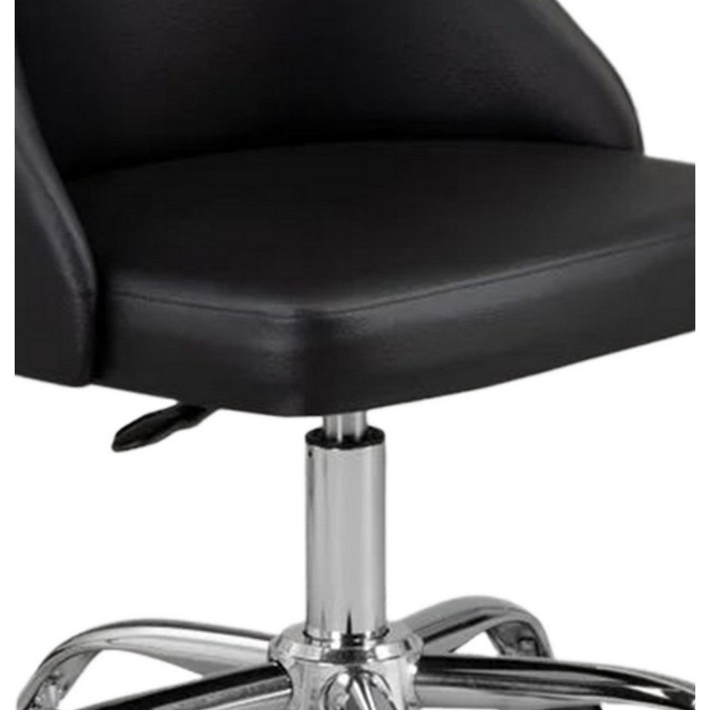 Benjara Yim 22 Inch Adjustable Swivel Office Chair, Black Faux Leather, Chrome Base