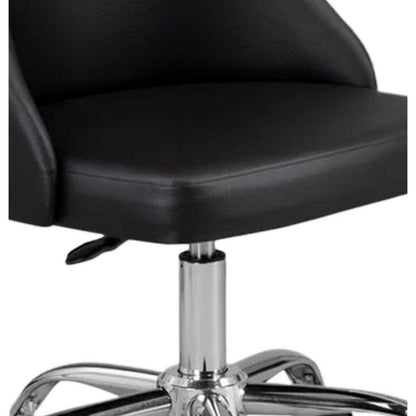 Benjara Yim 22 Inch Adjustable Swivel Office Chair, Black Faux Leather, Chrome Base