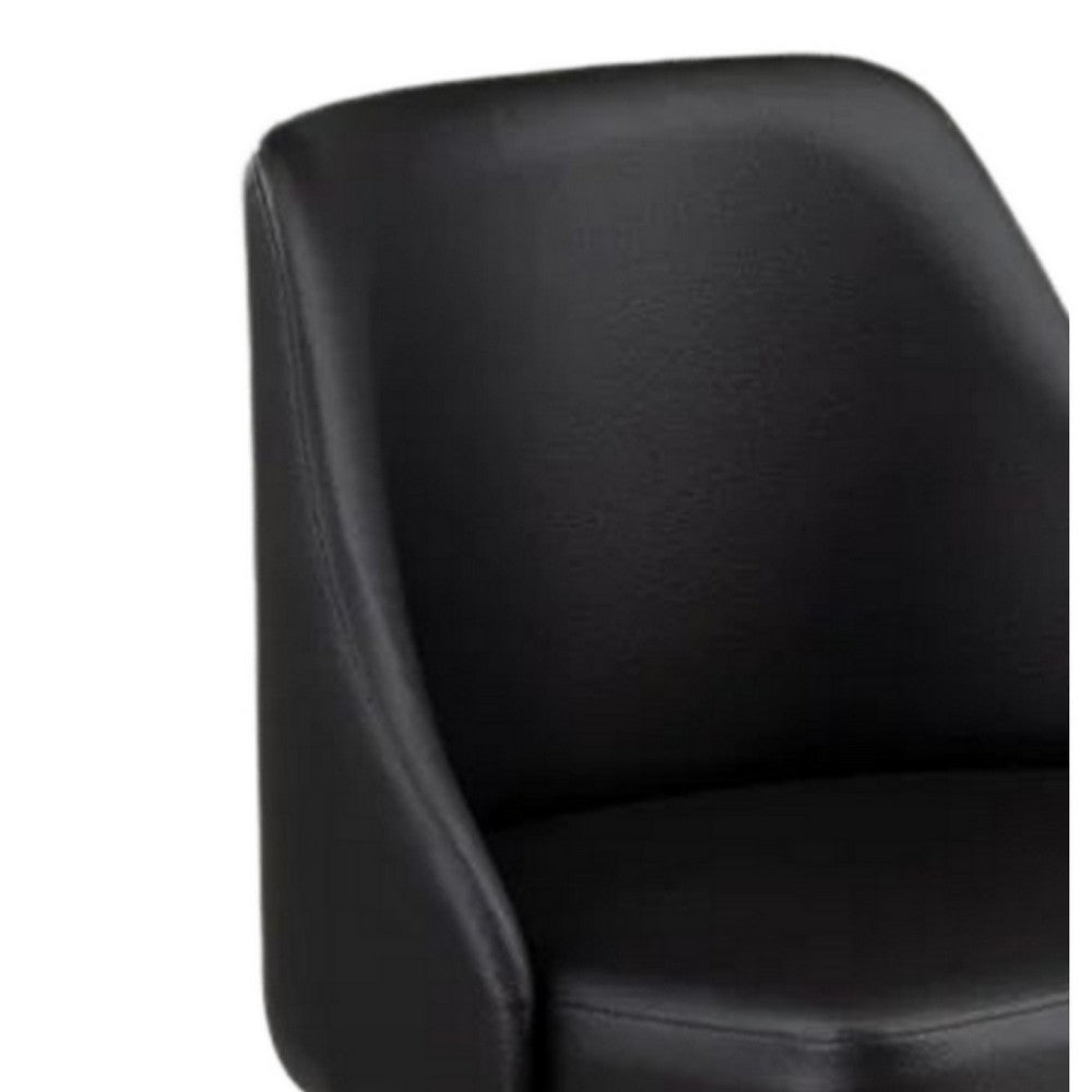Benjara Yim 22 Inch Adjustable Swivel Office Chair, Black Faux Leather, Chrome Base