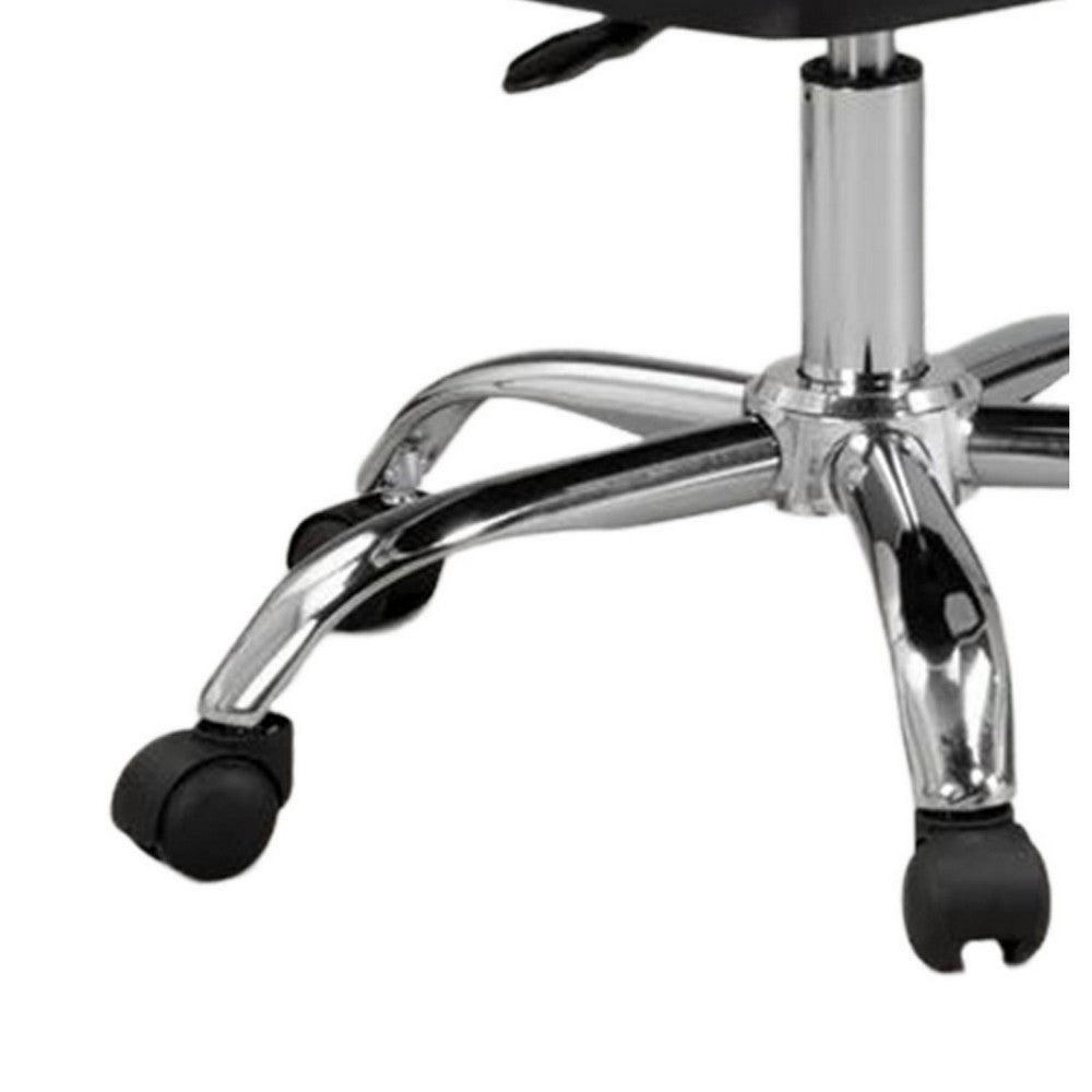 Benjara Yim 22 Inch Adjustable Swivel Office Chair, Black Faux Leather, Chrome Base