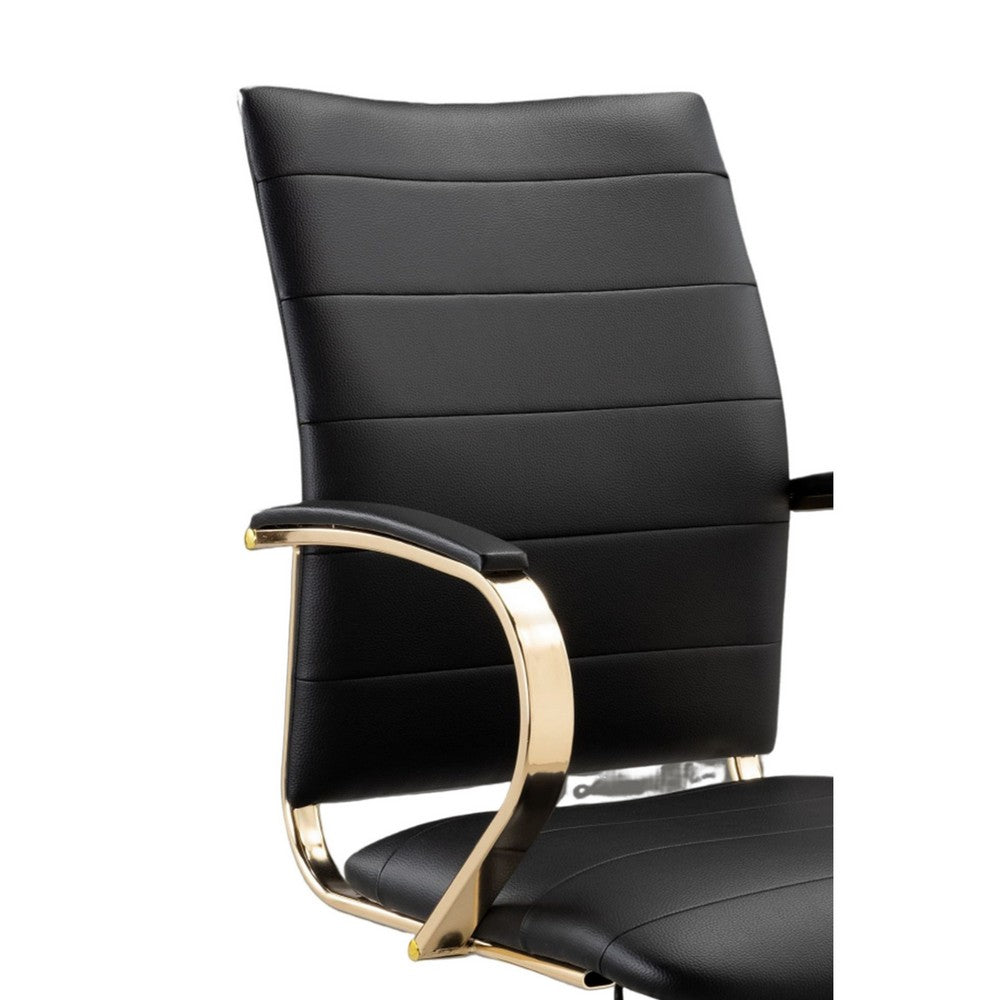 Benjara Zoha 27 Inch Adjustable Swivel Office Chair, Black Faux Leather, Gold Base