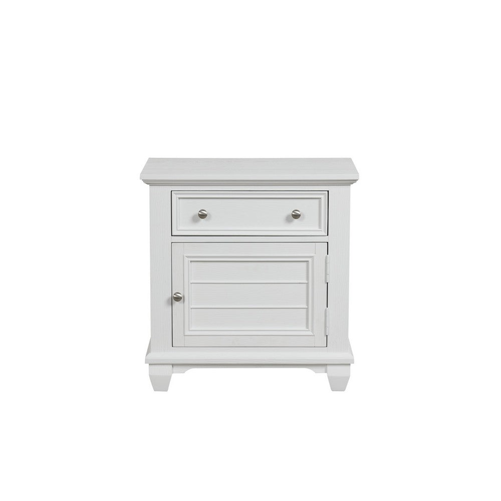 Benjara Jims 28 Inch Nightstand, Single Door And Drawer, Cup Handles, White Wood