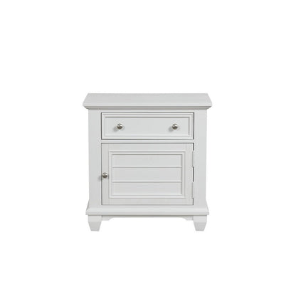 Benjara Jims 28 Inch Nightstand, Single Door And Drawer, Cup Handles, White Wood