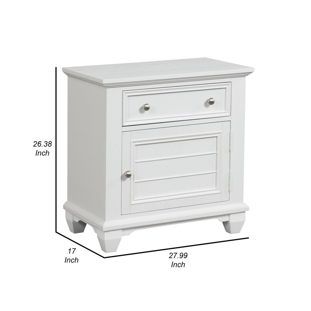 Benjara Jims 28 Inch Nightstand, Single Door And Drawer, Cup Handles, White Wood