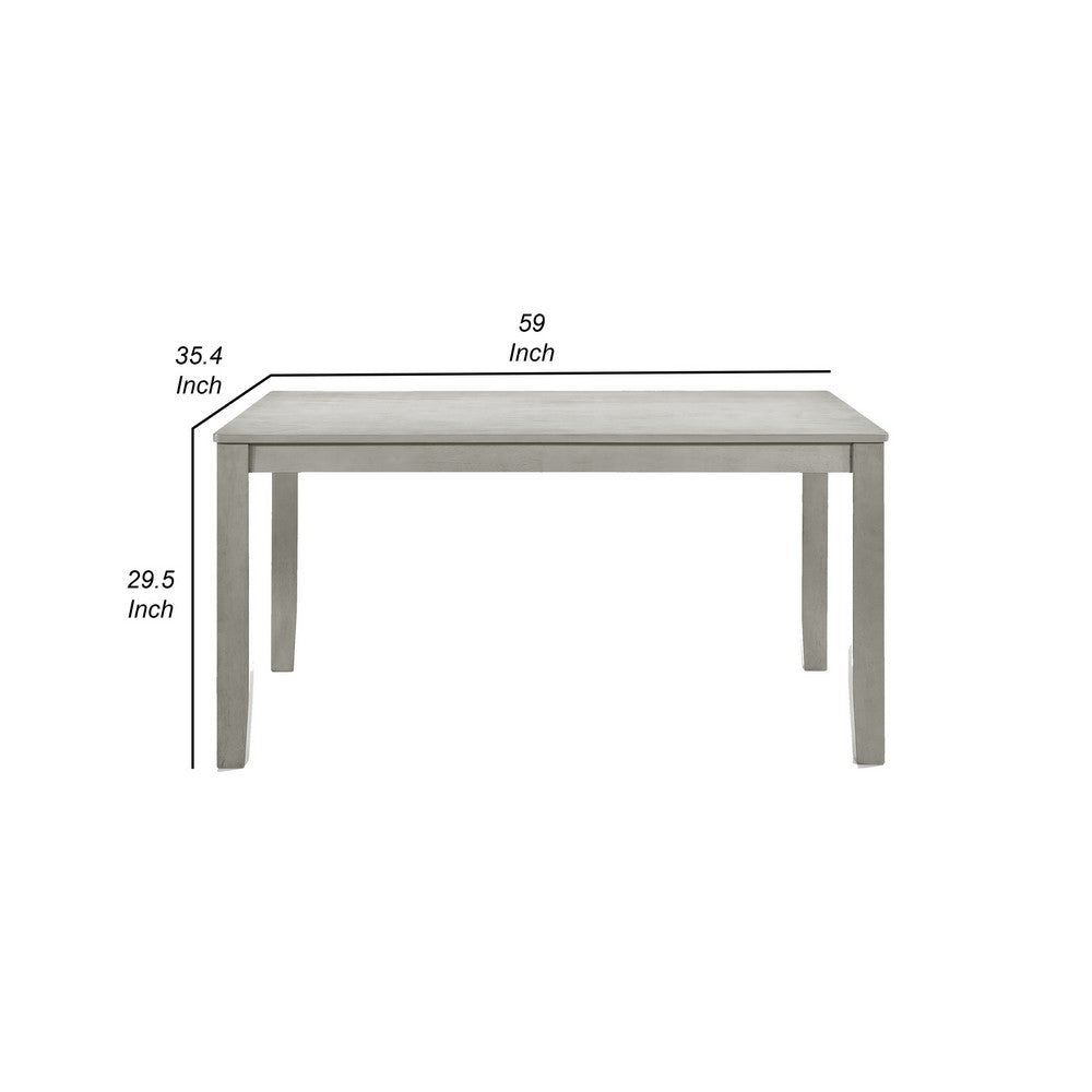 Benjara Pane 59 Inch Rectangular Wood Dining Table, Smooth Gray, Tall Block Legs