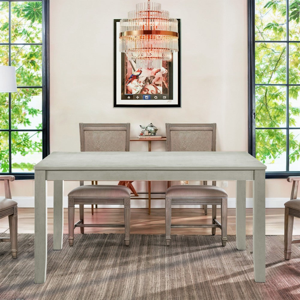 Benjara Pane 59 Inch Rectangular Wood Dining Table, Smooth Gray, Tall Block Legs