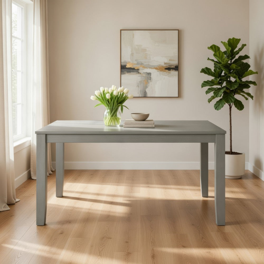 Benjara Pane 59 Inch Rectangular Wood Dining Table, Smooth Gray, Tall Block Legs