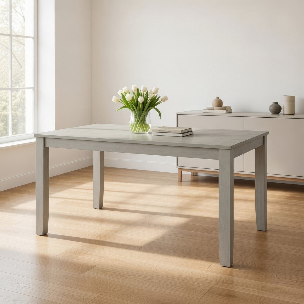 Benjara Pane 59 Inch Rectangular Wood Dining Table, Smooth Gray, Tall Block Legs