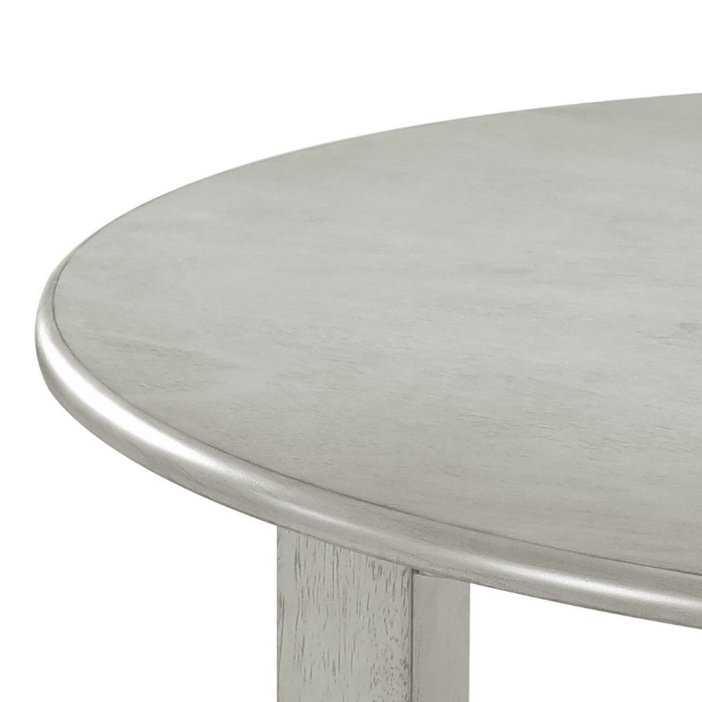 Benjara Pane 47 Inch Rounded Wood Dining Table, Smooth Gray Finish, Tall Block Legs