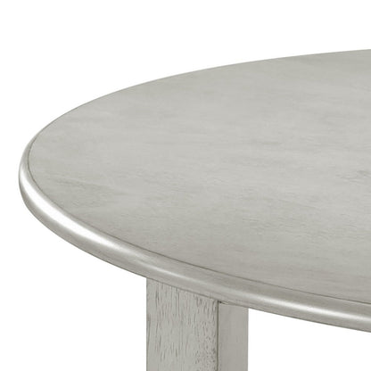 Benjara Pane 47 Inch Rounded Wood Dining Table, Smooth Gray Finish, Tall Block Legs