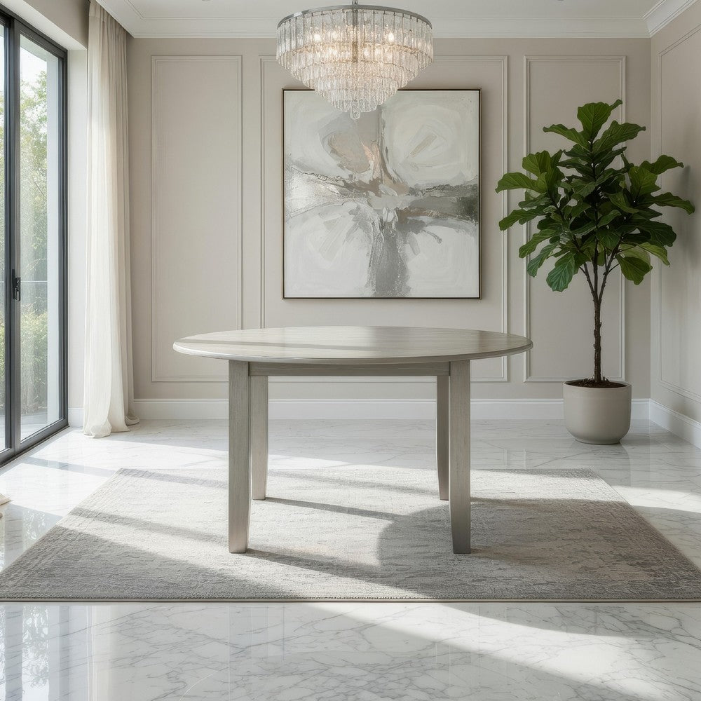 Benjara Pane 47 Inch Rounded Wood Dining Table, Smooth Gray Finish, Tall Block Legs