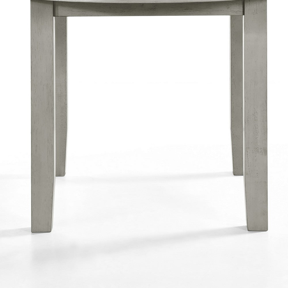 Benjara Pane 47 Inch Rounded Wood Dining Table, Smooth Gray Finish, Tall Block Legs