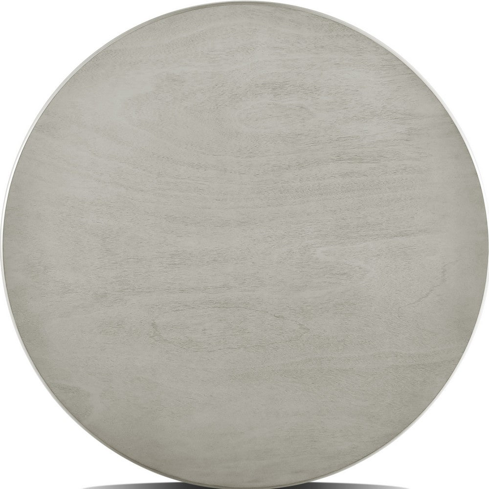 Benjara Pane 47 Inch Rounded Wood Dining Table, Smooth Gray Finish, Tall Block Legs