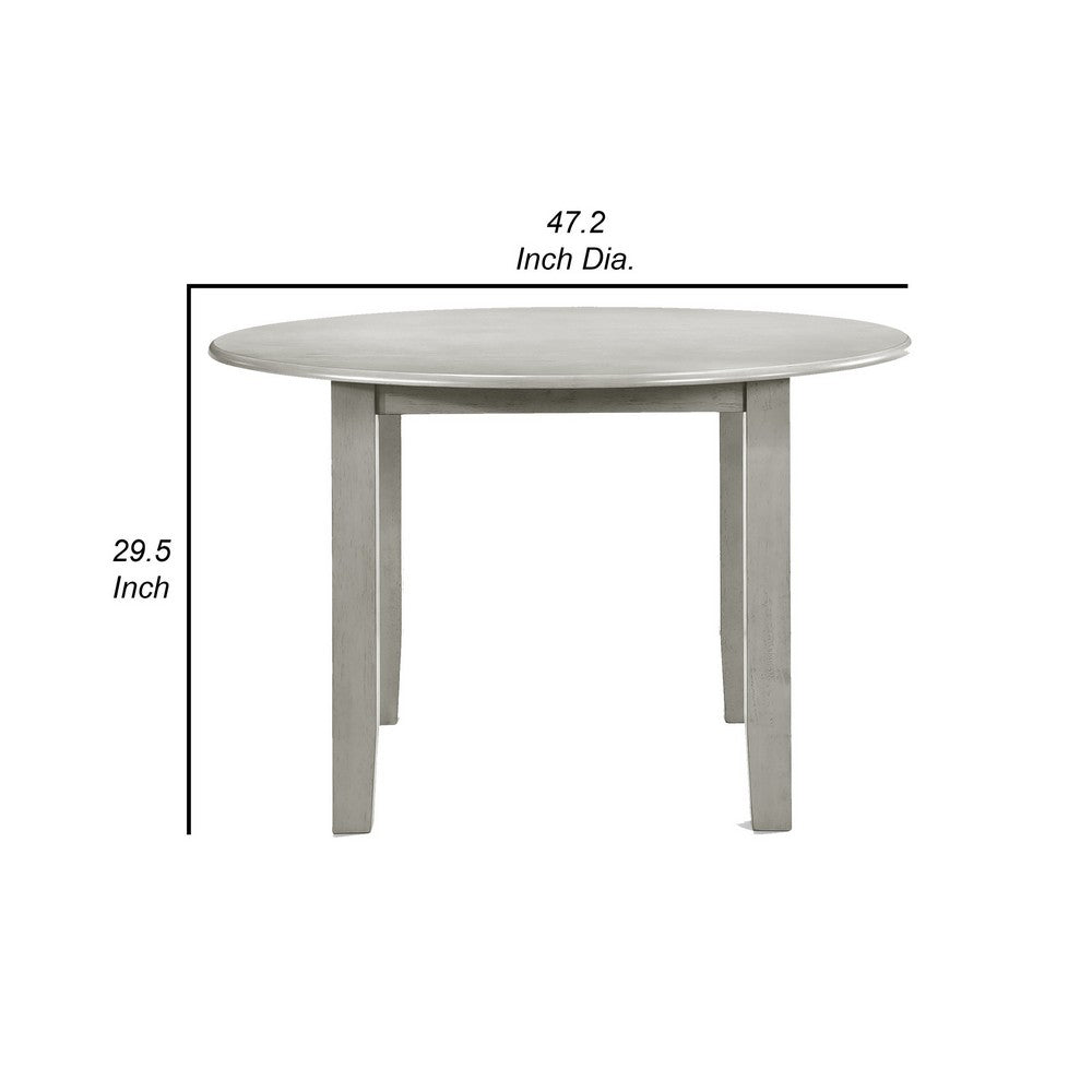 Benjara Pane 47 Inch Rounded Wood Dining Table, Smooth Gray Finish, Tall Block Legs