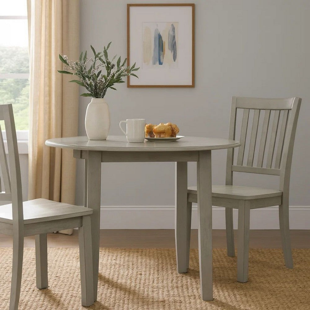 Benjara Pane 47 Inch Rounded Wood Dining Table, Smooth Gray Finish, Tall Block Legs