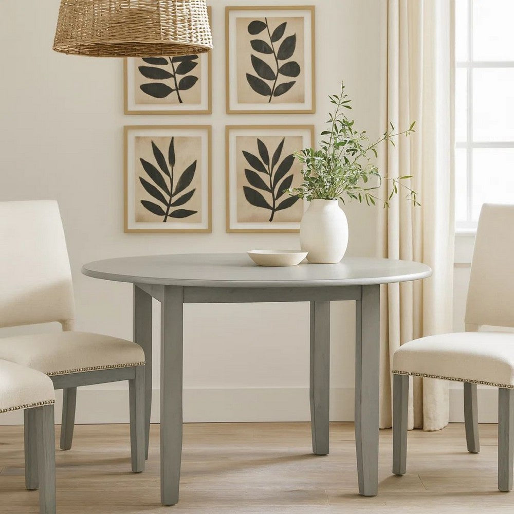 Benjara Pane 47 Inch Rounded Wood Dining Table, Smooth Gray Finish, Tall Block Legs