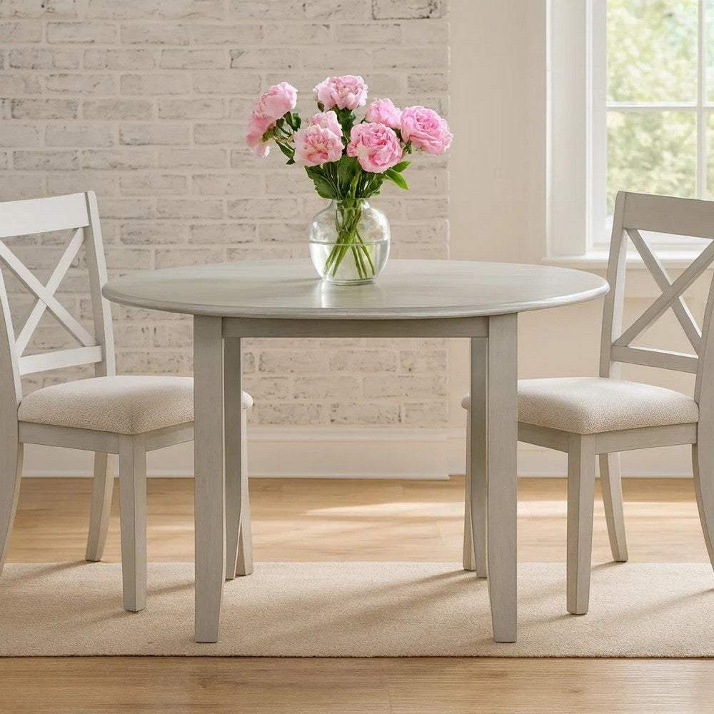 Benjara Pane 47 Inch Rounded Wood Dining Table, Smooth Gray Finish, Tall Block Legs