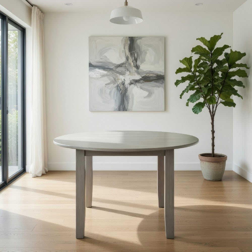 Benjara Pane 47 Inch Rounded Wood Dining Table, Smooth Gray Finish, Tall Block Legs
