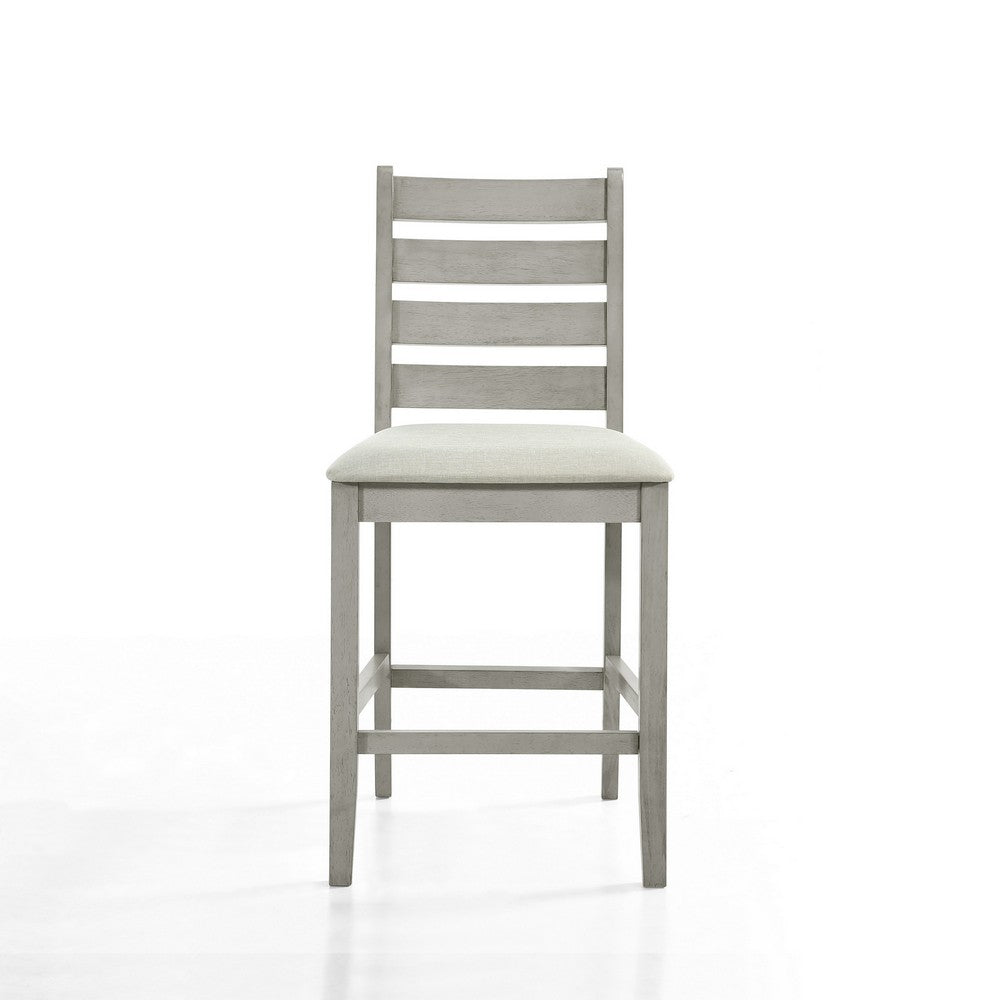 Benjara Pane 25 Inch Set of 2 Counter Height Dining Chairs, Ladderback, Gray Wood