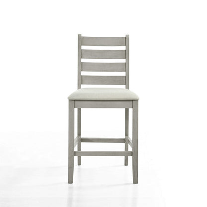 Benjara Pane 25 Inch Set of 2 Counter Height Dining Chairs, Ladderback, Gray Wood