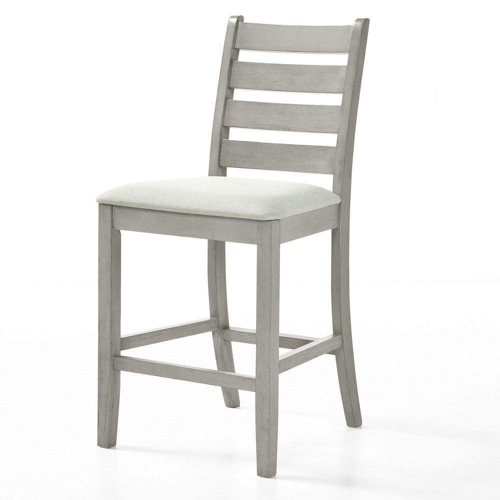Benjara Pane 25 Inch Set of 2 Counter Height Dining Chairs, Ladderback, Gray Wood