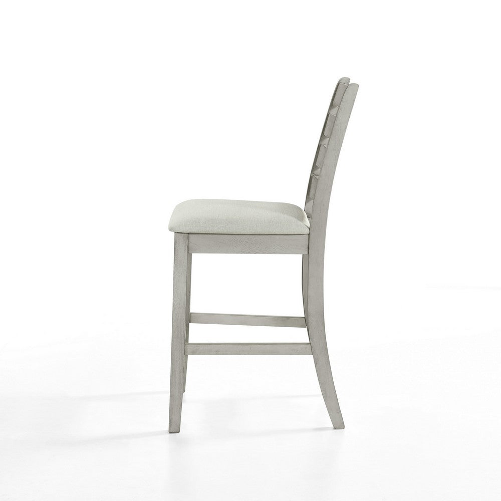 Benjara Pane 25 Inch Set of 2 Counter Height Dining Chairs, Ladderback, Gray Wood