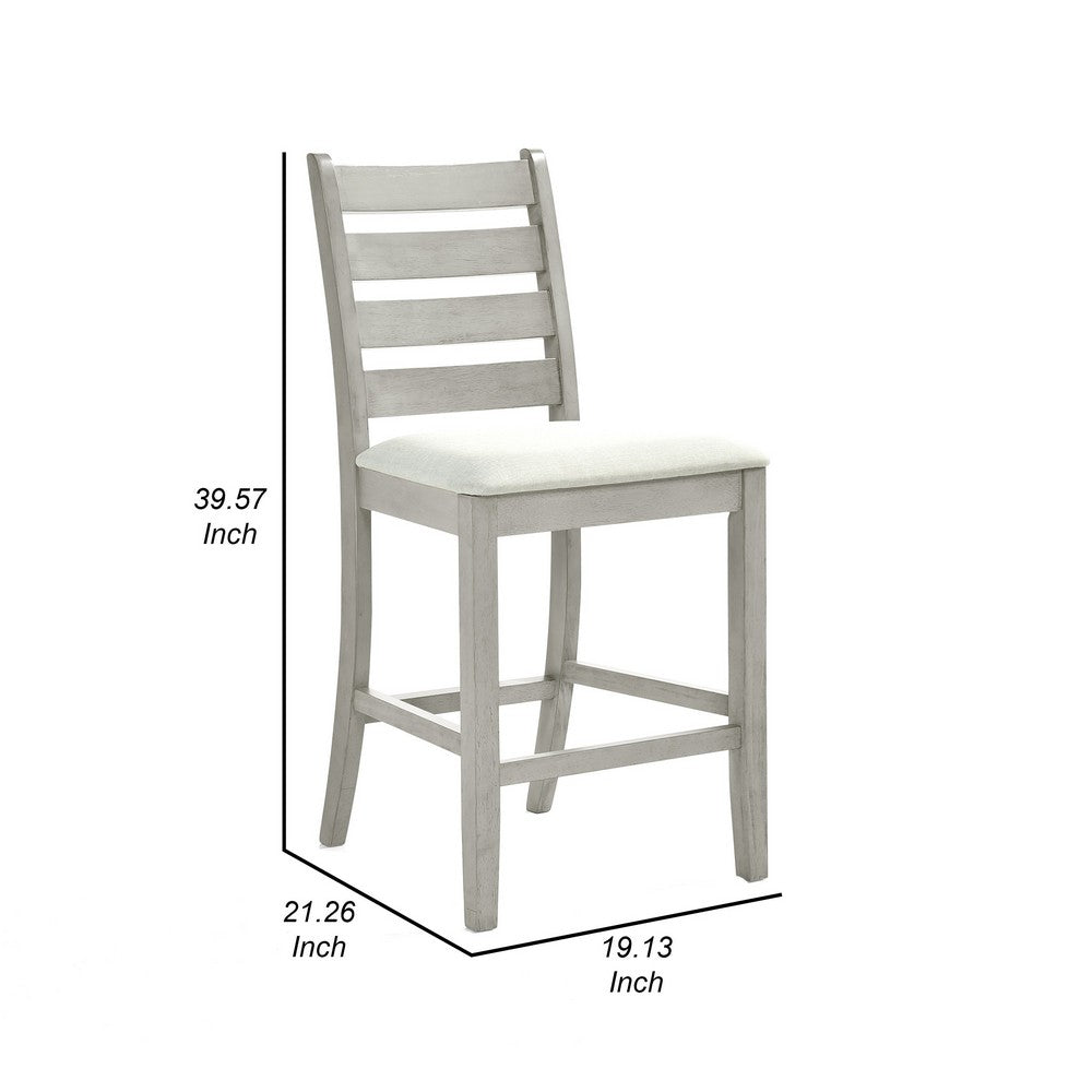 Benjara Pane 25 Inch Set of 2 Counter Height Dining Chairs, Ladderback, Gray Wood